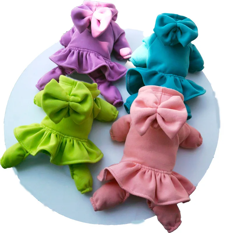 

Pet Clothes Autumn Winter Medium Small Dog Jumpsuit Fashion Princess Dress Puppy Warm Hoodie Cute Bowknot Sweet Coat Chihuahua