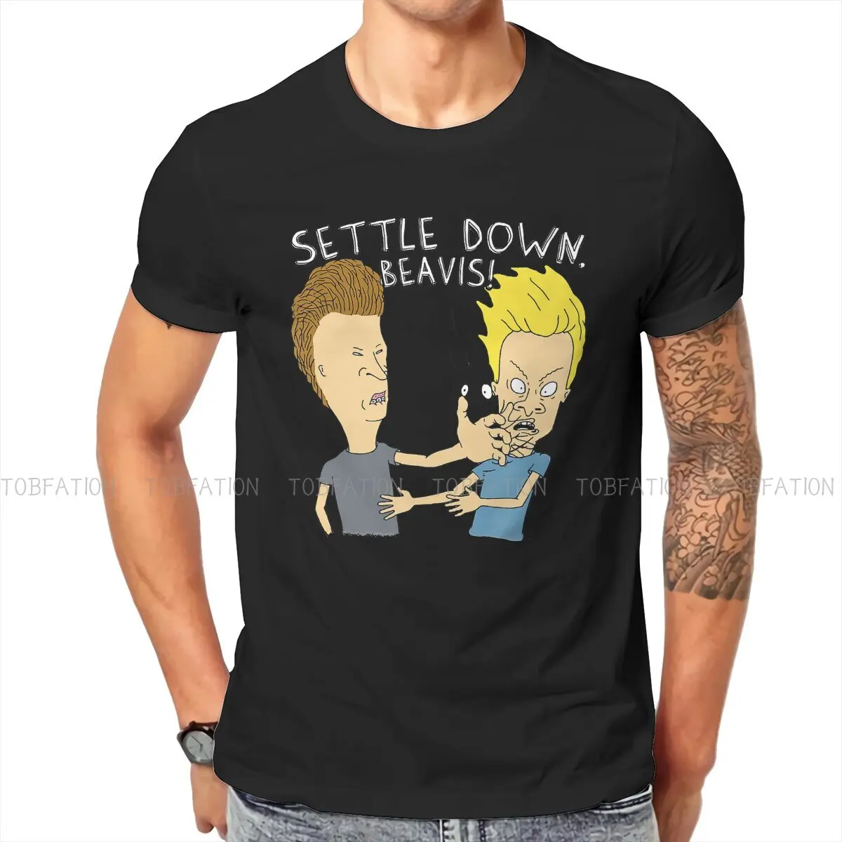 

Beavis and Butthead Funny Sarcastic Cartoon Settle Down Beavis T Shirt Men Tees Summer Polyester Clothing Harajuku O-Neck TShirt