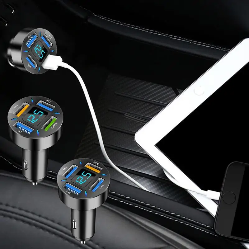 

Автомобильный адаптер Usb, 66 Вт, быстрая зарядка, USB C, автомобильное зарядное устройство для планшетного ПК QC3.0, суперкомпактное автомобильное зарядное устройство 12 В с 4 портами для быстрой зарядки, подходит для автомобиля