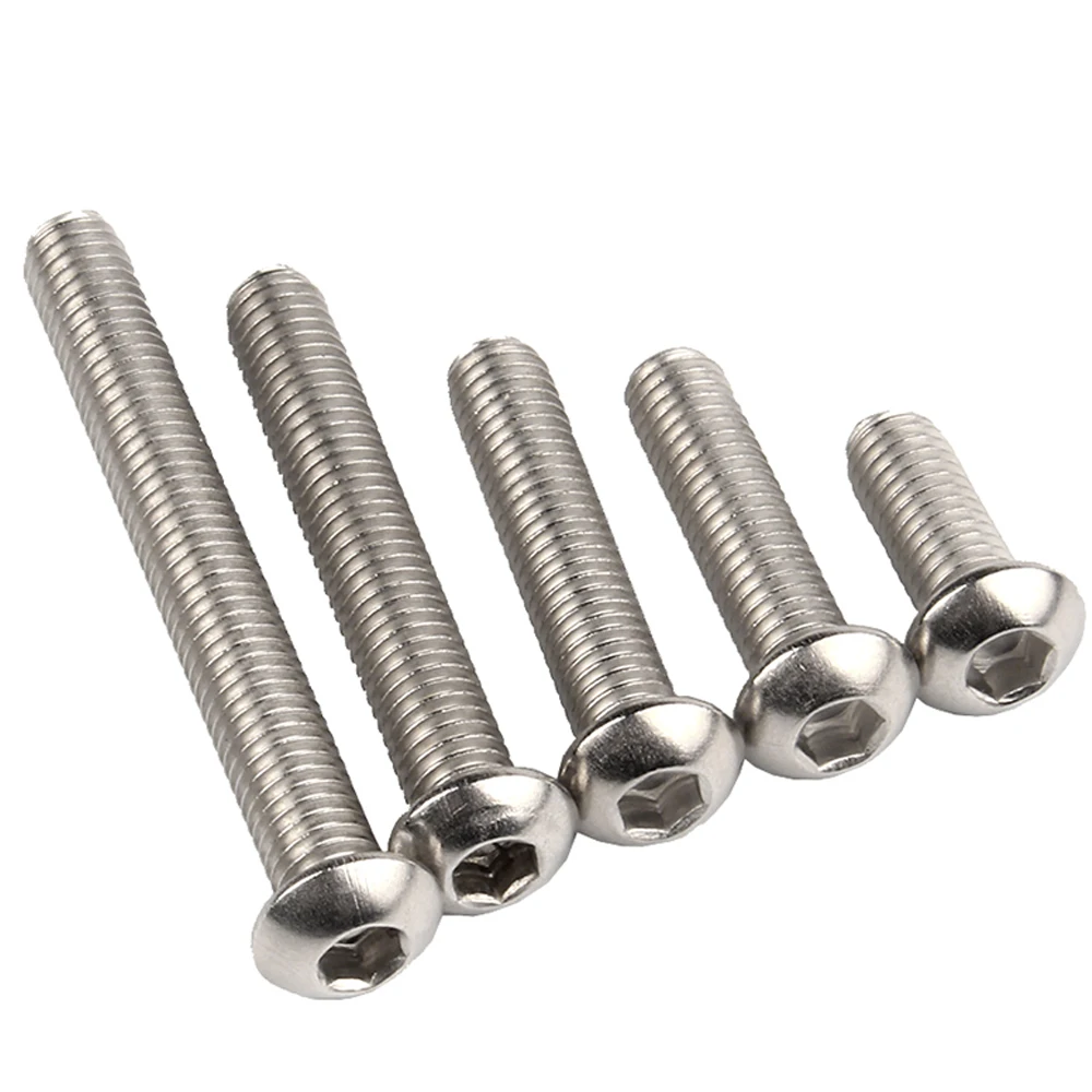 Round Stainless Steel A2-70 or Black 10.9 grade Hex Socket Button Head Allen Bolt Screw M2 M2.5 M3 M4 M5 M6 M8 5/10/20/50Pcs