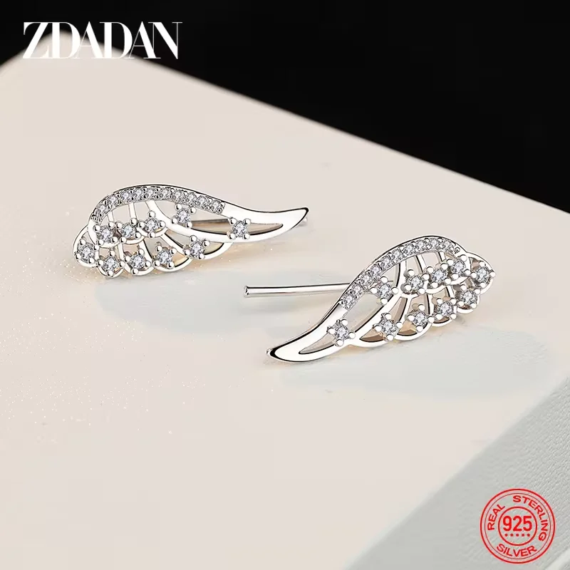 ZDADAN Hohle Engelsflügel-Ohrringe aus 925er-Sterlingsilber für Damen, Modeschmuck, Geschenk – Detail 4