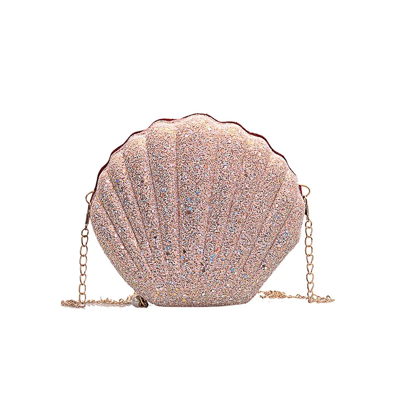 Crossbody Bag Women Shoulder Bag Women Messenger Bag Fashion Chain Sequined Shoulder Bag For Women Pu Leather Handbags Cute Shell Shape Purse Mini Summer Bag bolsa feminina