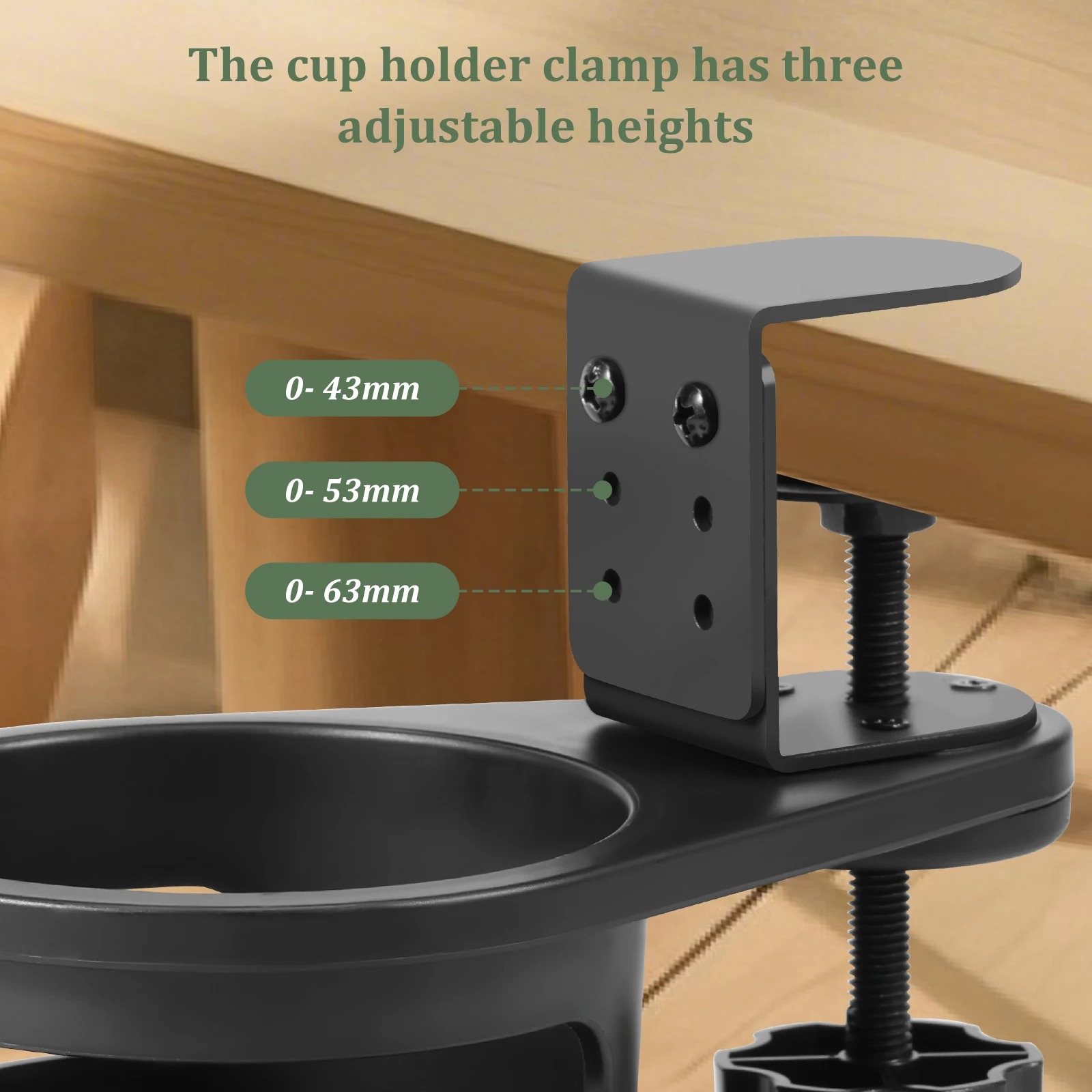Desk Cup Holder Clamp Universal Adjustable Height Clip On Coffee Cup Holder 360° Rotation Desk Coffee Bottle Rack for Office