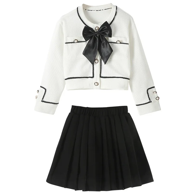 

Kids Clothes Waffle Short Coat Pleated Skirt Two Pieces Girls Costumes Spring 2023 Fashion School Teen Children Set 13 14 Years