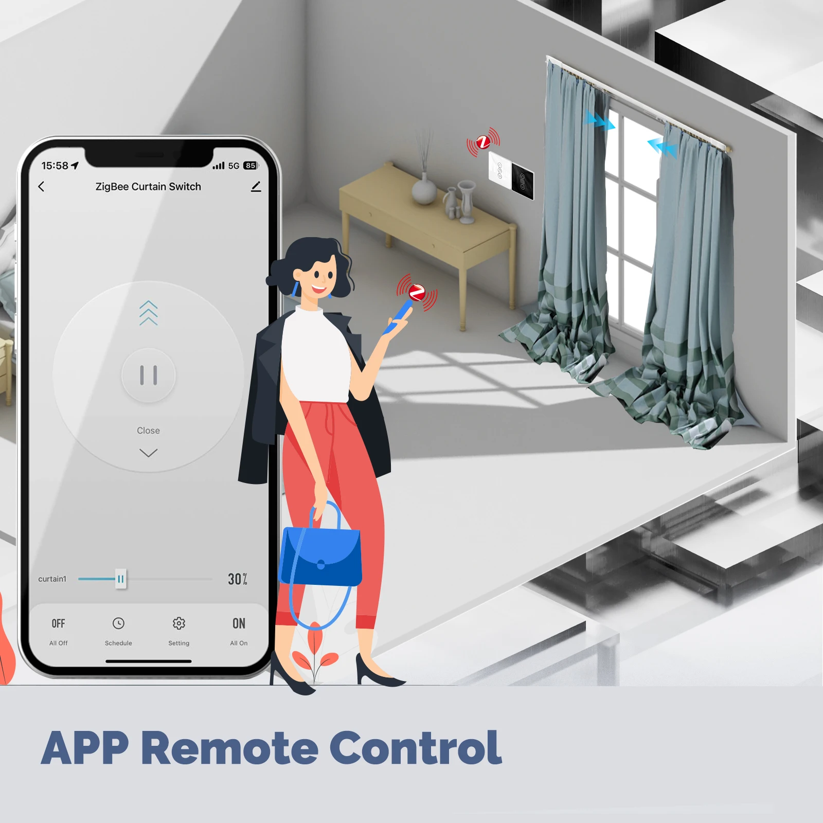 MOES Tuya ZigBee 스마트 커튼 스위치 2.5D 아크 글래스 터치 패널 앱 원격 제어는 Alexa Google 홈 음성 제어와 함께 작동합니다.