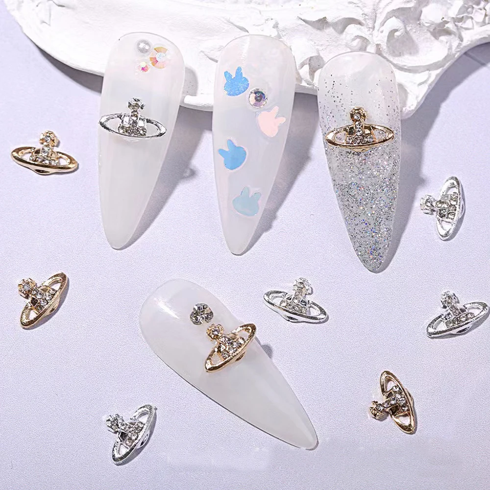 10pcs Punk Planet Nail Art Charm 3D Gold/Silver Glitter Planet Nail Decoration DIY Luxury Planetry Design Nail Accessories 3