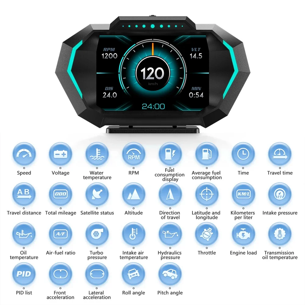Head Up Display OBD GPS HUD P24 Digital Dashboard Head Up Display Real-Time Car Speedometer & Odometer for All Vehicles Navigation