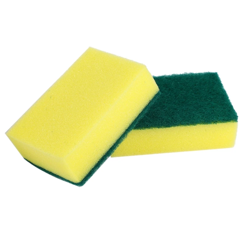 Unique Bargains Soft Non-Scratch Scouring Sponge Pad Kitchen Cleaning Pads  Green Yellow 2 Pcs