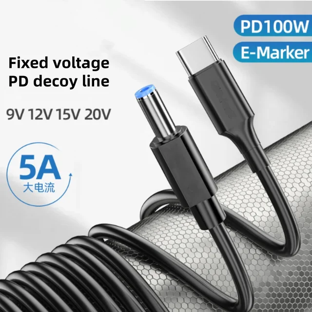 ใหม่ PDC003 ถึง DC รอบพอร์ต 5525 โน้ตบุ๊คสายชาร์จ PD กับดักสายเปิดใช้งานทริกเกอร์ 20V Fast CHARGING TYPE-C 5A 1