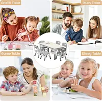 Ensemble table et 6 chaises pour enfants : hauteur réglable, plateau anti-graffiti avec pieds antidérapants et boîte de rangement, idéal pour la maternelle, la salle de jeux ou la maison, mobilier d'activités éducatives robuste pour les enfants de 2 à 10 ans, ensemble de 7 pièces, gris 7