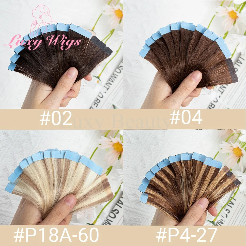 발레아쥬 블론드 미니 테이프 인 휴먼 헤어 익스텐션 내추럴 블랙 브라운 더블 사이드 인비저블 심리스 미니 테이프 인 헤어 10개