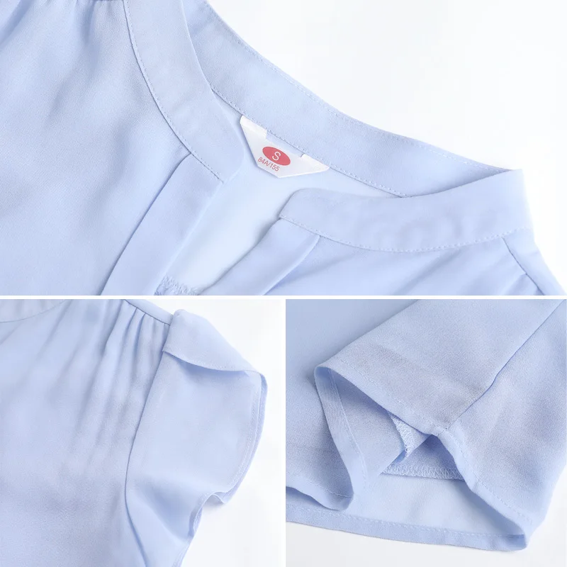 New Women'S Summer Loose Comfortable Temperament Lotus Leaf Sleeves V-Neck Chiffon Shirt Women'S Fashion Versatile Pullover Top