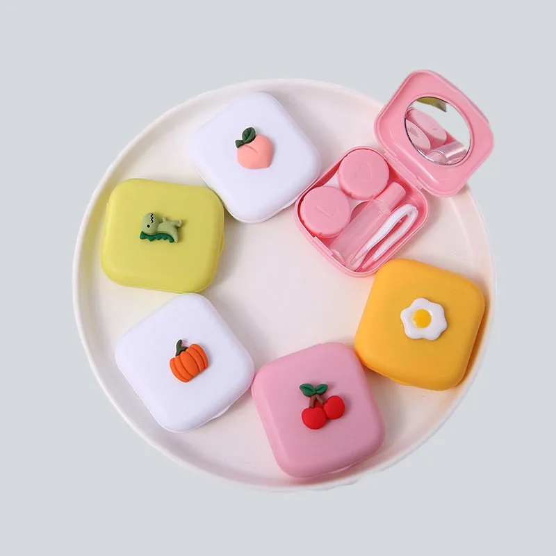 Women Colored Contact Lens Box Fruit Style Love Cherry Strawberry Contact Lens Box Travel Easy Carry Storage Container Case