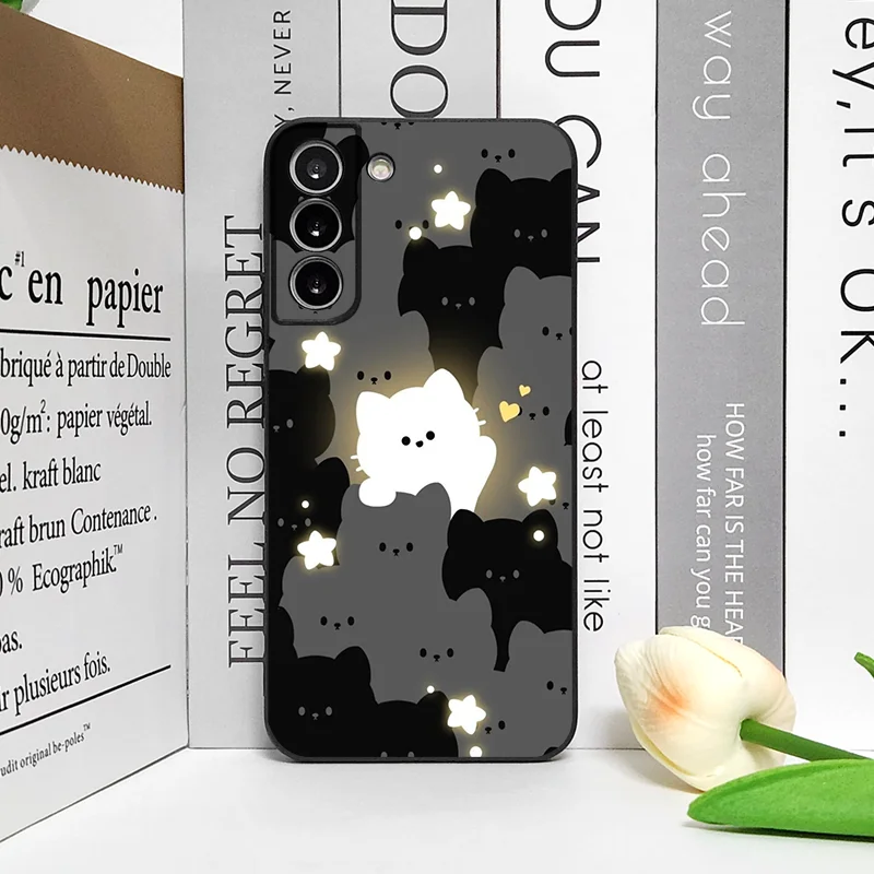 Cartoon Black and White Cat Couple Shockproof Soft Phone Case Cover