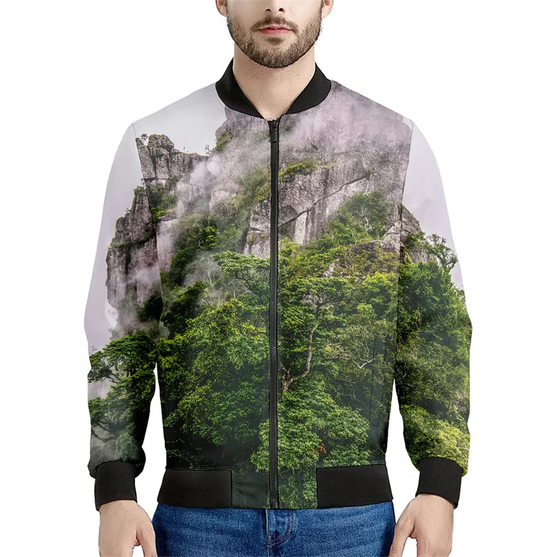 thumbnail image 1 of Chaqueta con cremallera y estampado de montaña para hombre, sudadera informal de manga larga con estampado 3D de paisajes naturales, chaquetas de gran tamaño, 1 of 5