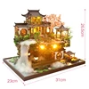DIY Wooden Miniature Model Kit Chinese Ancient Casa Cherry Blossom Villa 3D Puzzle Dollhouse With Furniture Lights Home Decor 6
