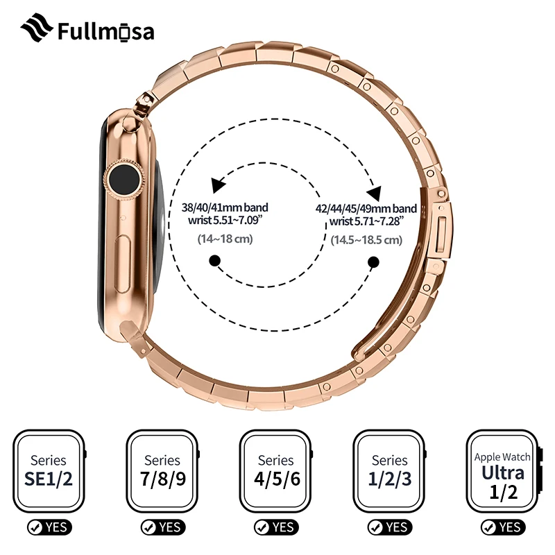 Fullmosa Stainless Steel for with Apple Watch Band 41/40/38mm 45/44/42mm Women Strap for iWatch Band Series 9 8 7 6 5 4 3 2 1 SE