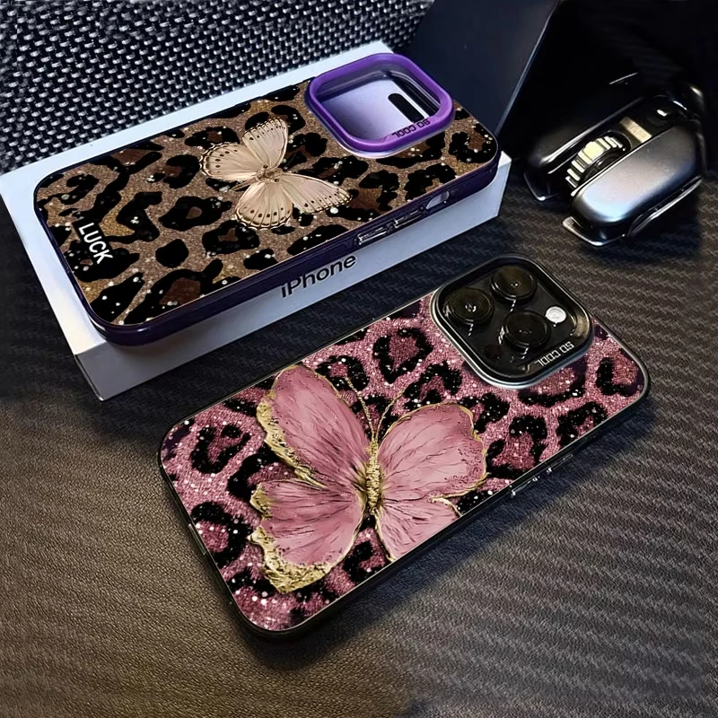 Butterfly Leopard Print Matte Phone Case