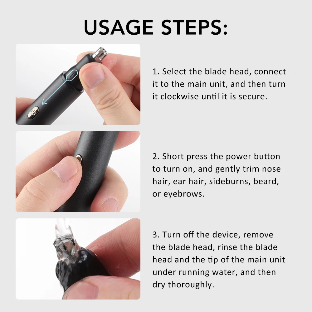Electric Nose Hair Trimmer for Man Women Digital Display 360° Roating Machine No