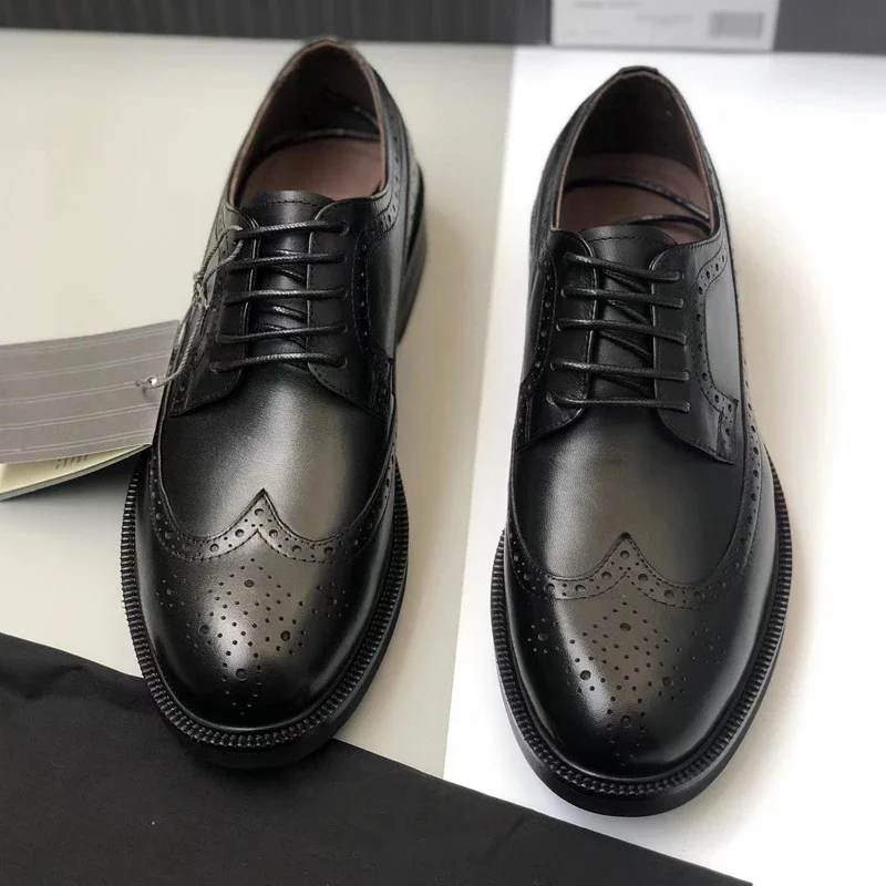 

Men's Dress Oxfords Shoes Wingtip Brogue Genuine Leather Lace-Up Oxford Derby Shoes Business Black Casual Leather Shoes