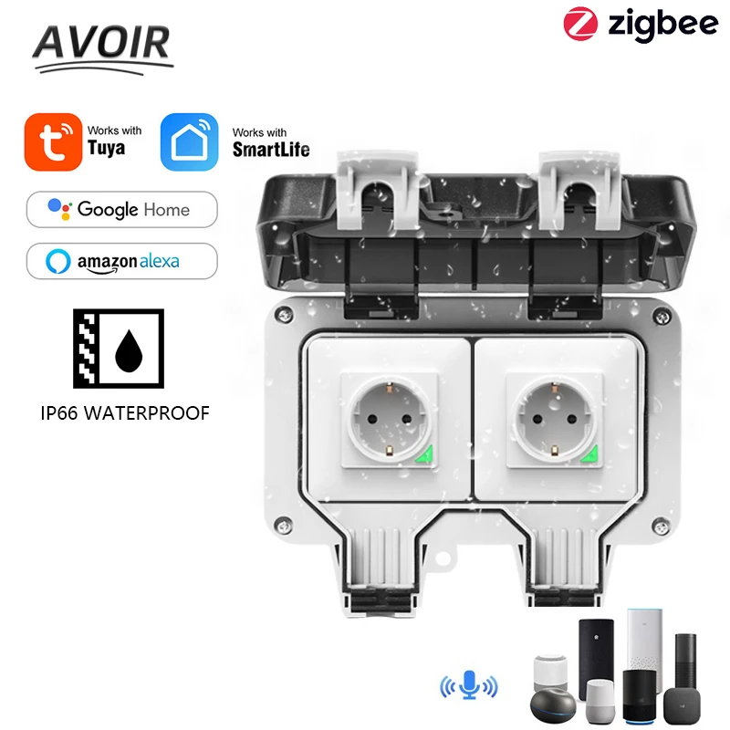 Avoir Tuya Zigbee Power Socket IP66 Outdoor Waterproof Sockets EU