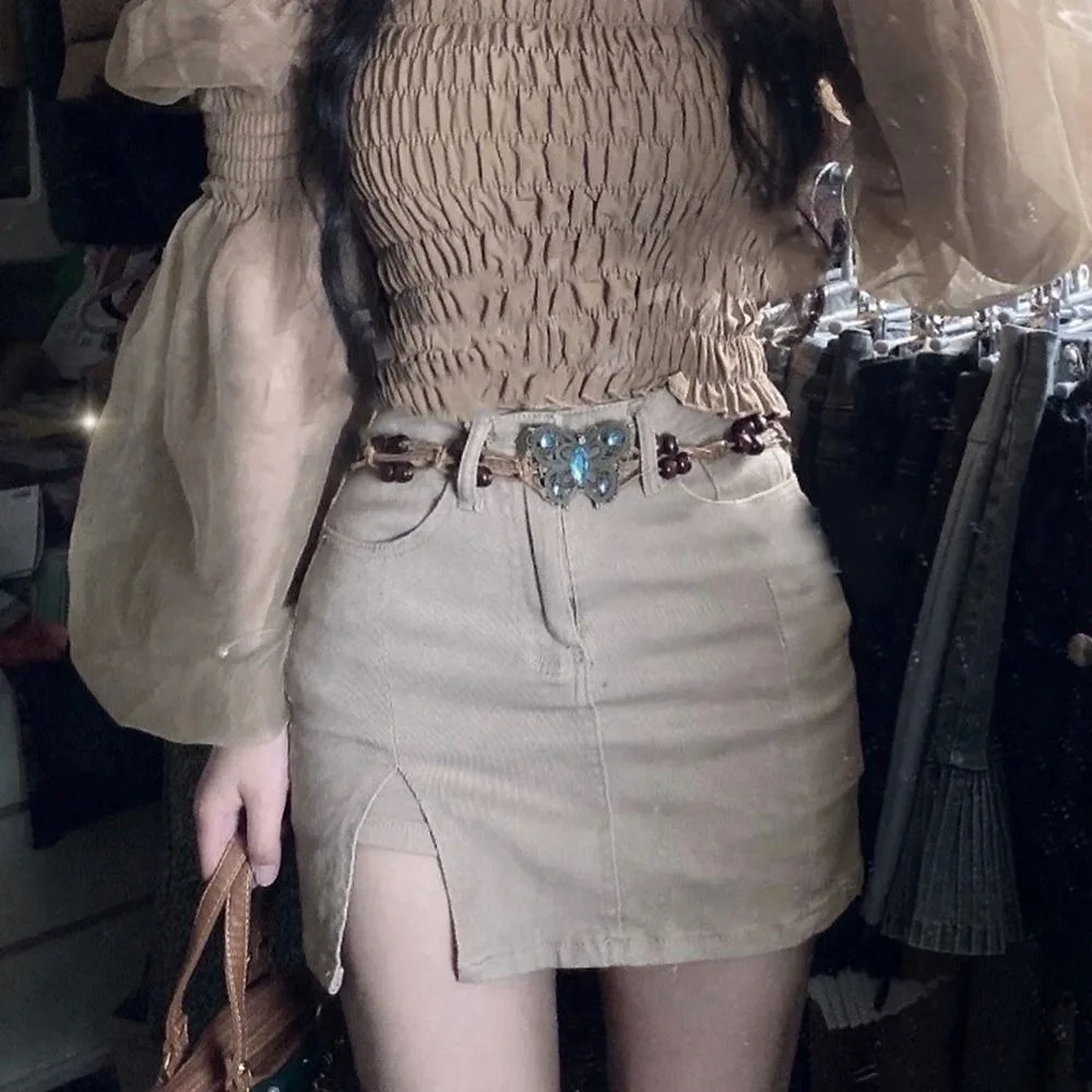 

All-match Waist Rope Rhinestone Wax Rope Y2K Wooden Bead Braided Tassel Belt Women Waist Chain Bohemian Ethnic Style Belts