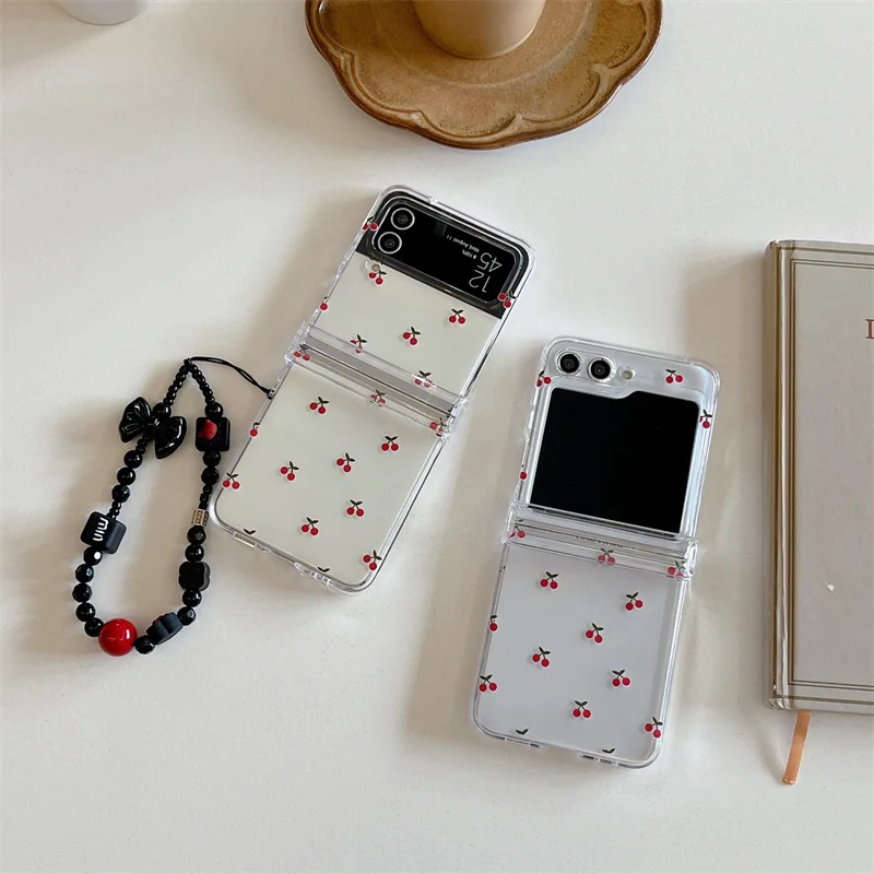 

Transparent Full Screen Cherry Phone Case for Samsung Galaxy Z Flip 5 4 3 Protective Back Cover for ZFlip3 ZFlip4 ZFlip5 Shell