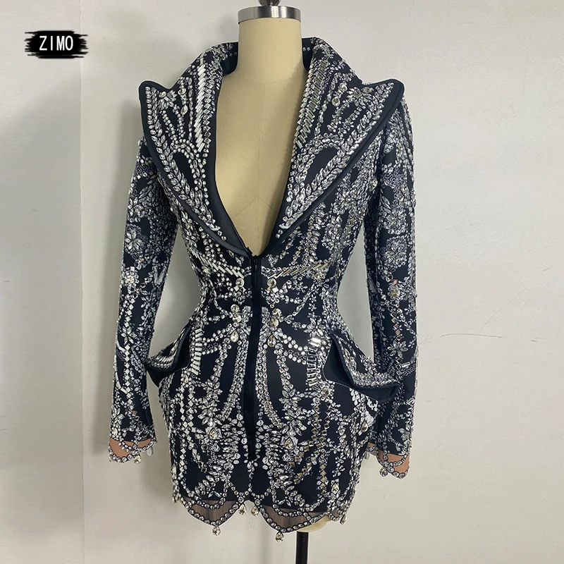 Fashion Crystal Rhinestone Dress Deep v neck Sparkle Club Party Birthday Performance Drag Queen Costume Stage Festival
