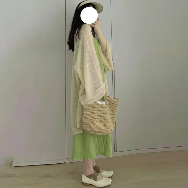 봄 가을 긴팔 출산복 투피스 세트 아우터 가디건 롱 스커트 앙상블 한국 스타일 순면