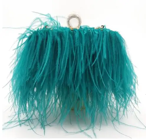 2022 Luxury Ostrich Feather Party Evening Clutch Bag Women Wedding Purses and Handbags Small Shoulder Chain Bag Designer Bag 