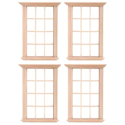 4 Pcs Dollhouse Window Mini Uncolored Wooden Miniatures Toddler Toys Adornment Outdoor Kids Frame Decor Home interior doors
