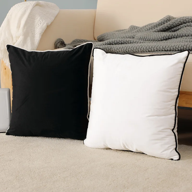 Description Picture 4 of itemVelvet High Quality Black and White Hemming Pillowcase Simple Nordic Style Pillow Cases 50x50 Modern Light Luxury Cushions Cover