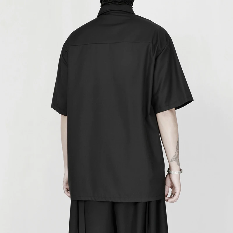 2023 summer new shirts men  wind diablo niche popular logo ins two-way zipper loose shirts with short sleeves 4