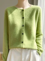 Women 100% Merino Wool Cardigan Soft O-Neck Cashmere Sweater OL Buttoned Knitwear Casual Top Clothing Korean Style - Image 3