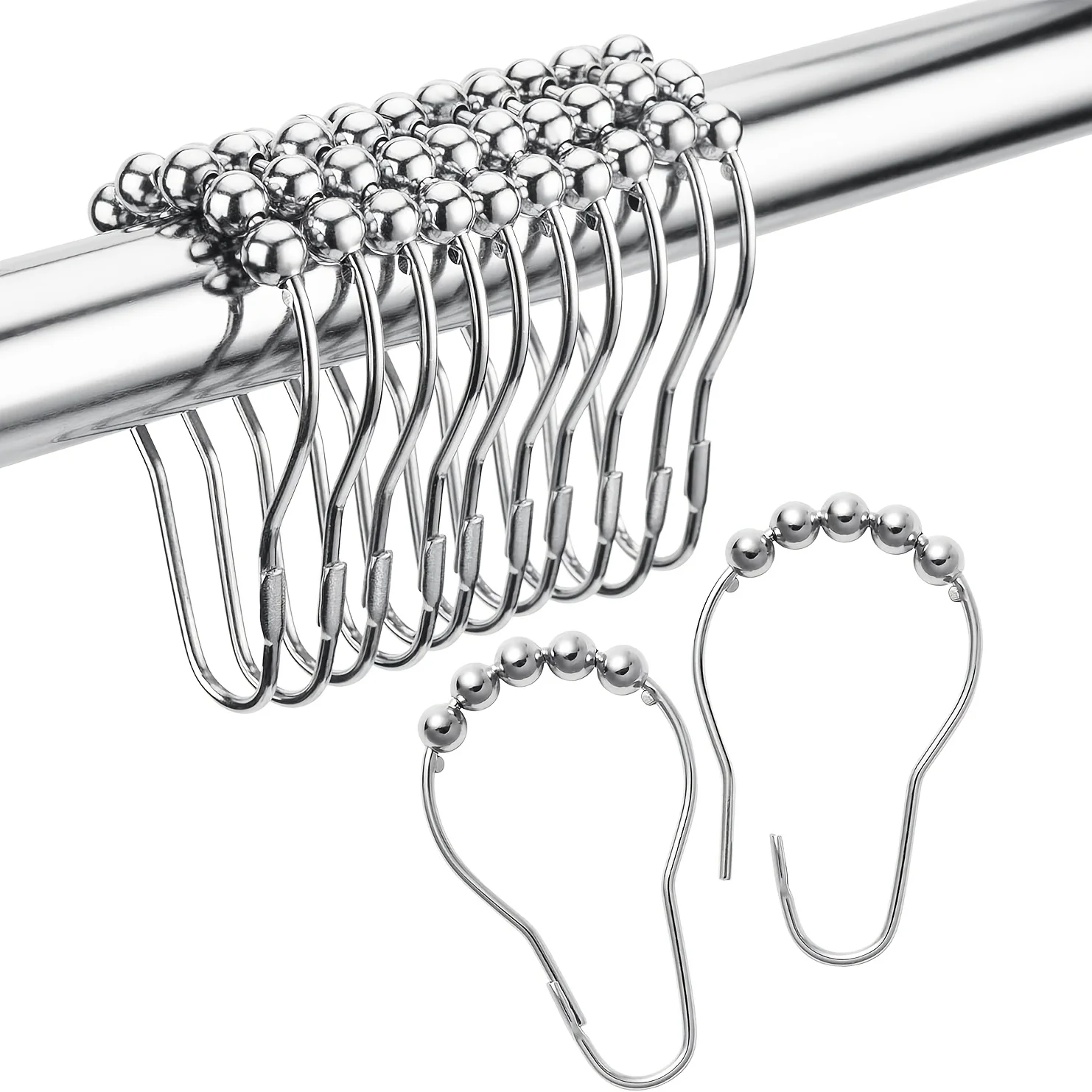 Shower curtain hook ring 12 piece set suitable for bathroom shower bar hook