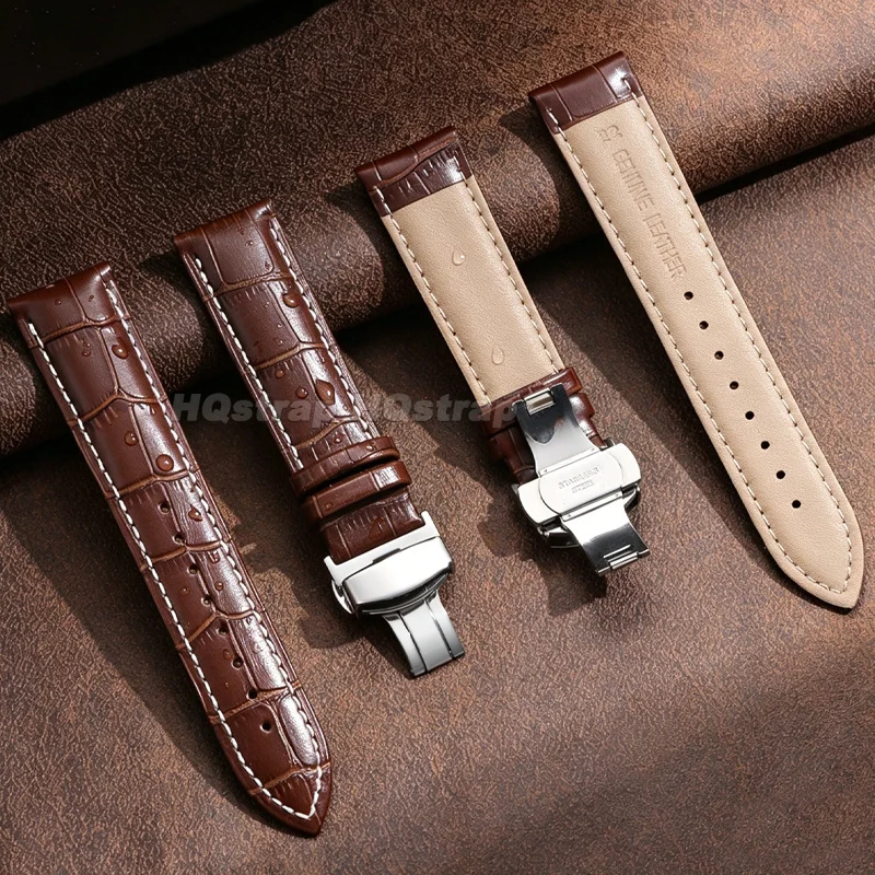 Luxury Leather Watch Strap Set with Butterfly Buckle and Installation Tools in Wooden Box