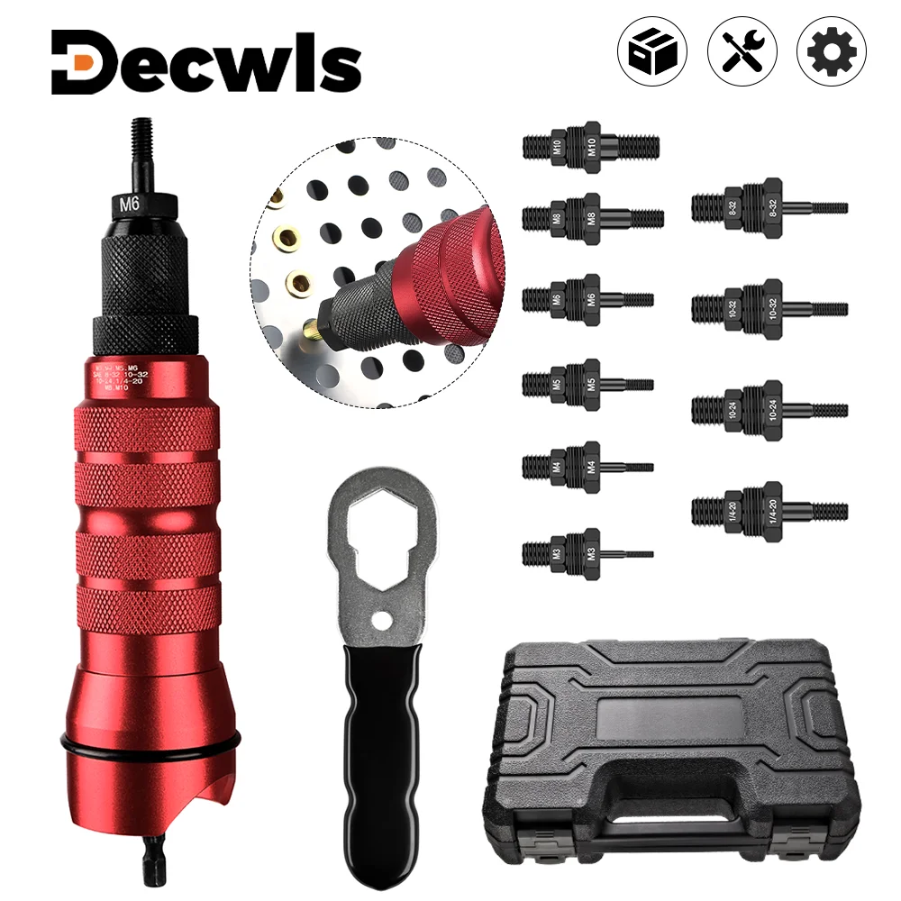 Riveting Machine Home Electric Rivet Nut Gun Adapter Metric M3 M4 M5 M6 M8 M10+Imperial 1/4-20 10-24 10-32 8-32 Riveting Tools rivet gun,rivet nut tool,rivet gun set