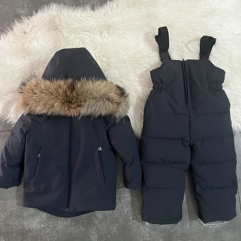 Детский лыжный костюм Children's Cotton Fleece-lined Thickened Medium and Large Children Child Baby Kids' Raccoon Fur Ski Suit