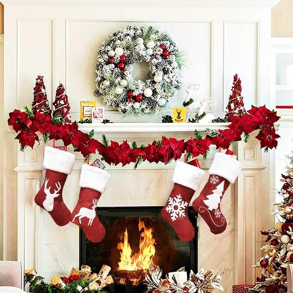 Christmas Stockings Socks Gifts Candy Bag Elk Xmas Tree Deer Printing Pocket Hanging Ornament for christmas stockings