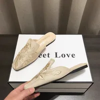 Women's Mules Slippers Summer Footwear Flats Retro Chinese Style Flowers Elegant Dress Low Heel Sandals Designer Slides on sales - Image 6