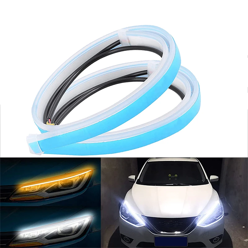 

1pair Car LED DRL Ultra-thin Daytime Running Lights Flexible Waterproof Auto Turn Signal Yellow Brake Side Light Car Accessories