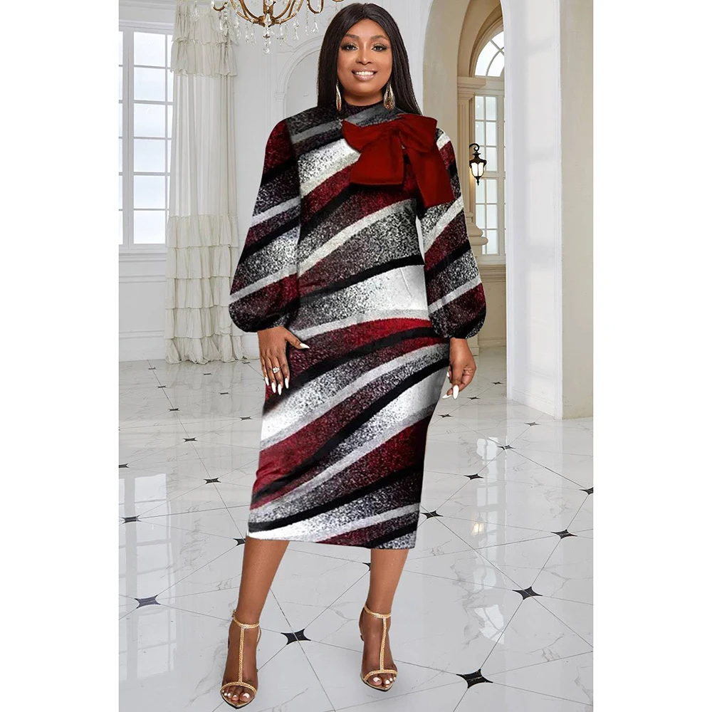 Платье-миди с длинным рукавом-фонариком