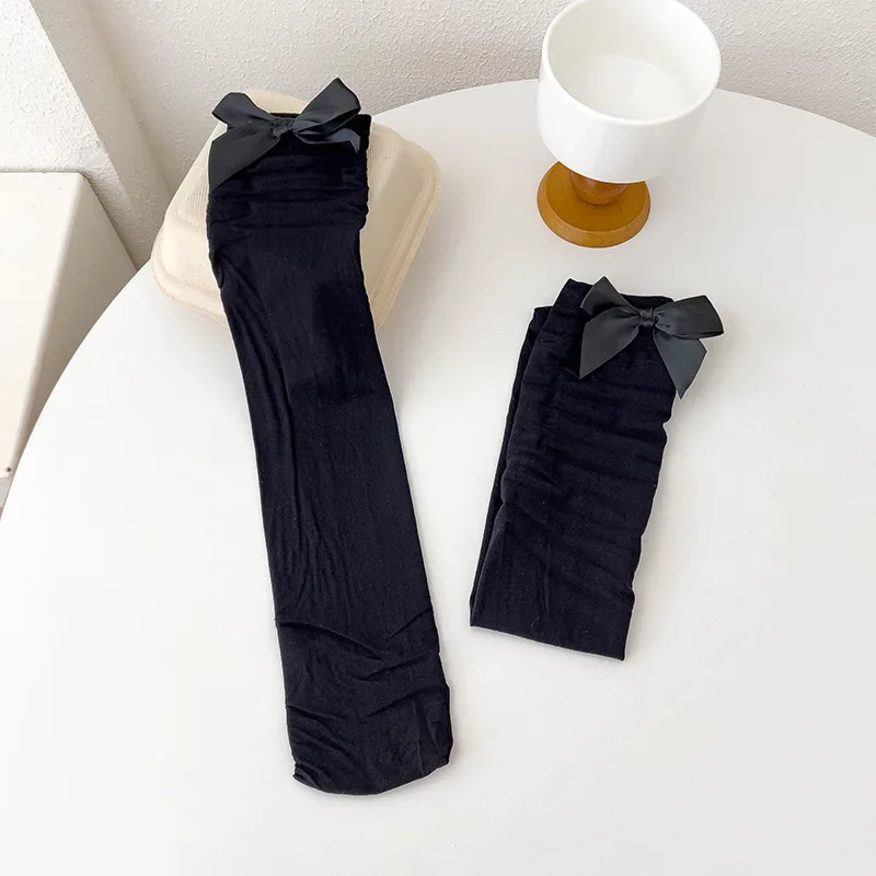 Girls' Velvet Long Socks Spring Summer Thin Ice Socks Candy colored Bow Japanese Cute Leg Over Knee Socks 3