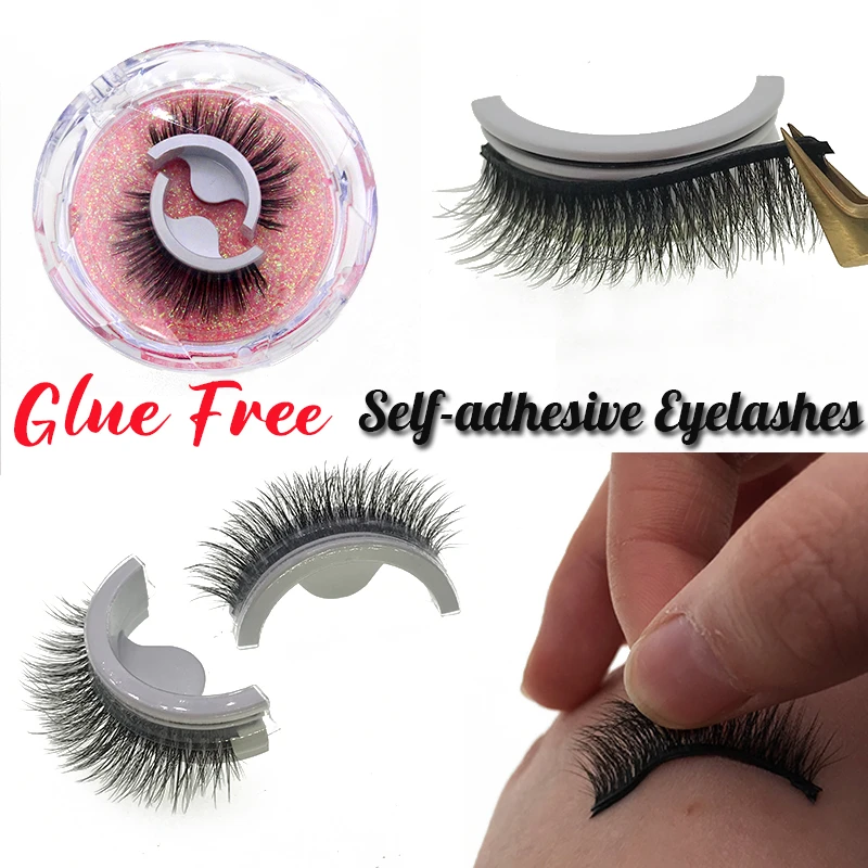 FAIRYTIS 1Pair Self adhesive False Eyelashes Glue Free Reusable Natural