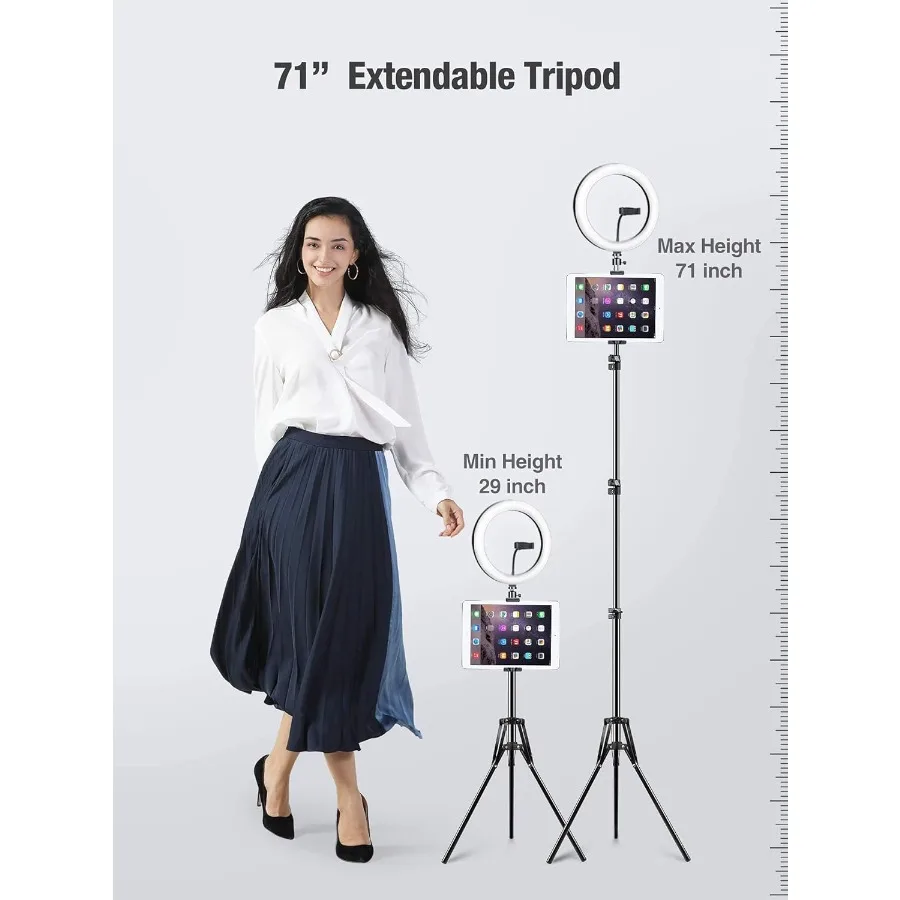 12inch Dimmable Ring Light with 72inch Adjustable Tripod Stand and iPad Phone Holder for Video Recording Virtual Meetings Makeu