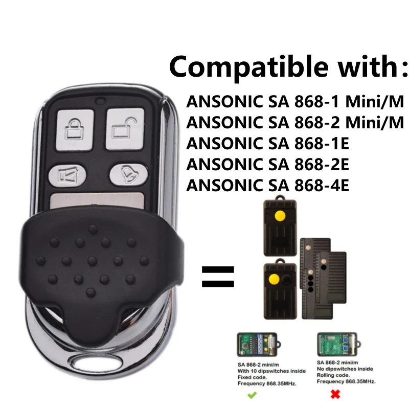 Ansonic Sa 868-1E, Sa 868-2E, Sa 86.8-4E, Trasmettitore Di Ricambio Porta Garage Remoto 868Mhz
