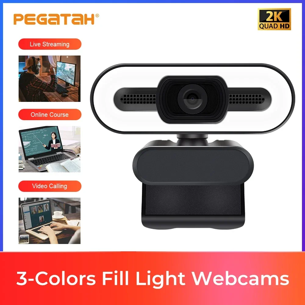 Webcam 2K mini, telecamera web con microfono, webcam per PC 1080p, mini webcam per PC, telecamere USB con messa a fuoco per computer