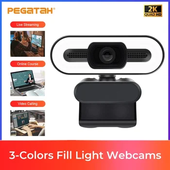 Webcam 2K mini, telecamera web con microfono, webcam per PC 1080p, mini webcam per PC, telecamere USB con messa a fuoco per computer