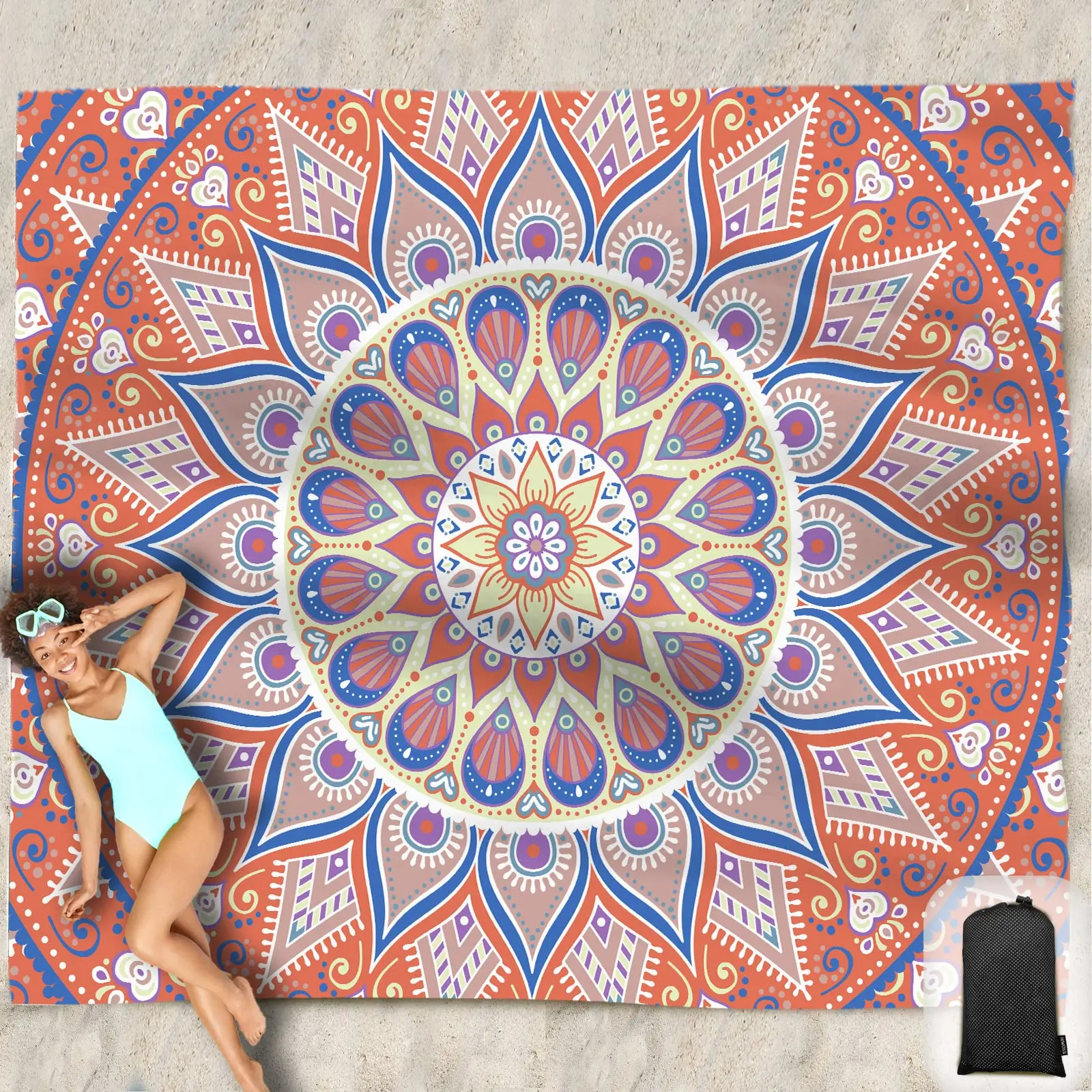 Beach Blankets Waterproof Sandproof Oversized Sand Free Beach Mat Washable Portable Mesh Bag for Travel and Outdoor Camping 3