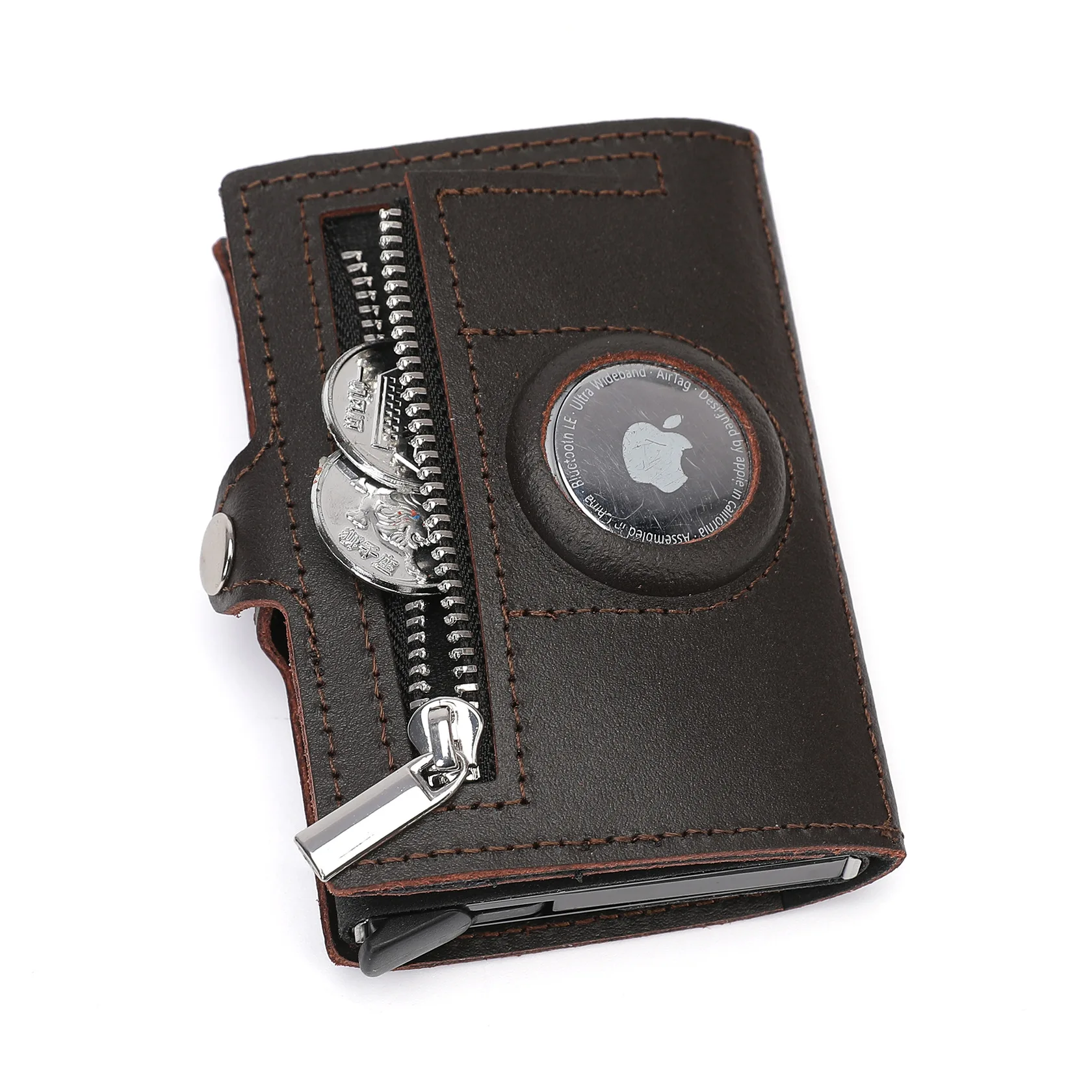 Customize Genuine Leather Rfid Wallets for Men with Airtags Holder Credit Id Card Holder Rfid Protected Wallet